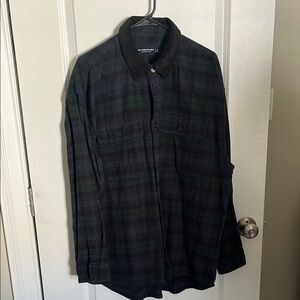 Plaid Button-Up Shacket in Green and Black